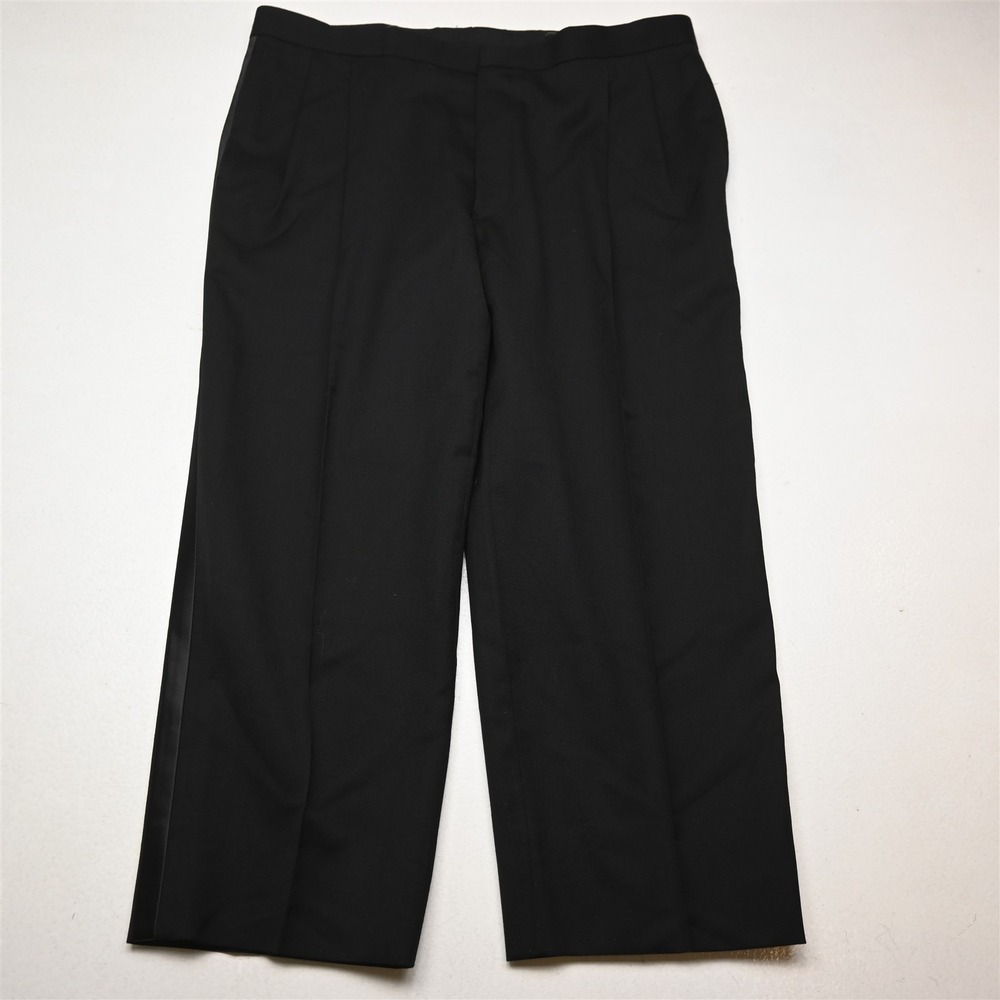 Vtg Versini 36x28 Black 100% Wool Pleated Baggy Full Cut Tuxedo Trousers Pants